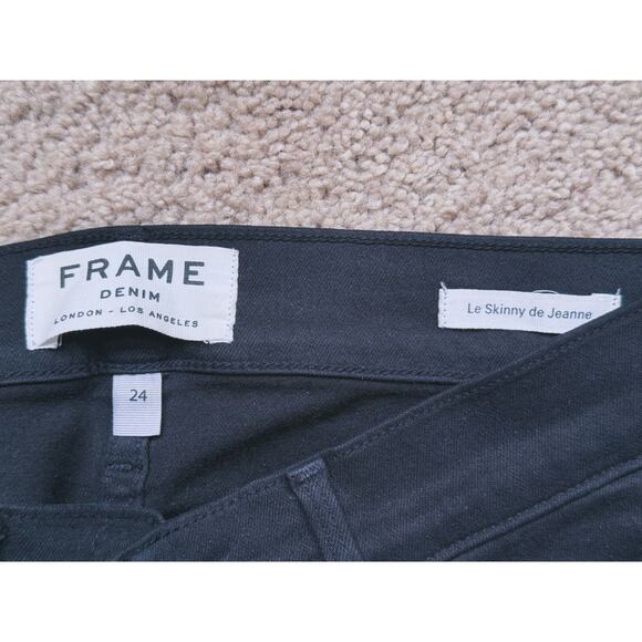 FRAME Le Skinny De Jeanne Raw Stagger Mid Rise Cropped Skinny Jeans Black 24 - Picture 5 of 7
